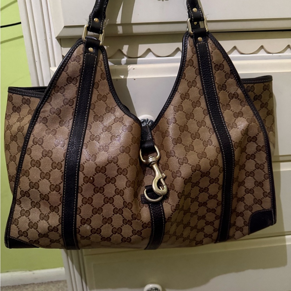 Gucci Brown and Black Monogram Shoulder Bag